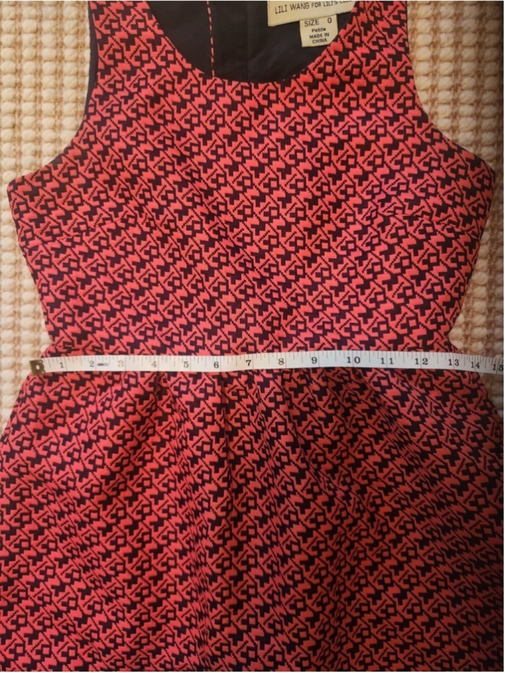 Lili Wang for Lili's Closet Red Navy Designer Geometric Aline Petite Dress Sz 0 - Picture 7 of 9